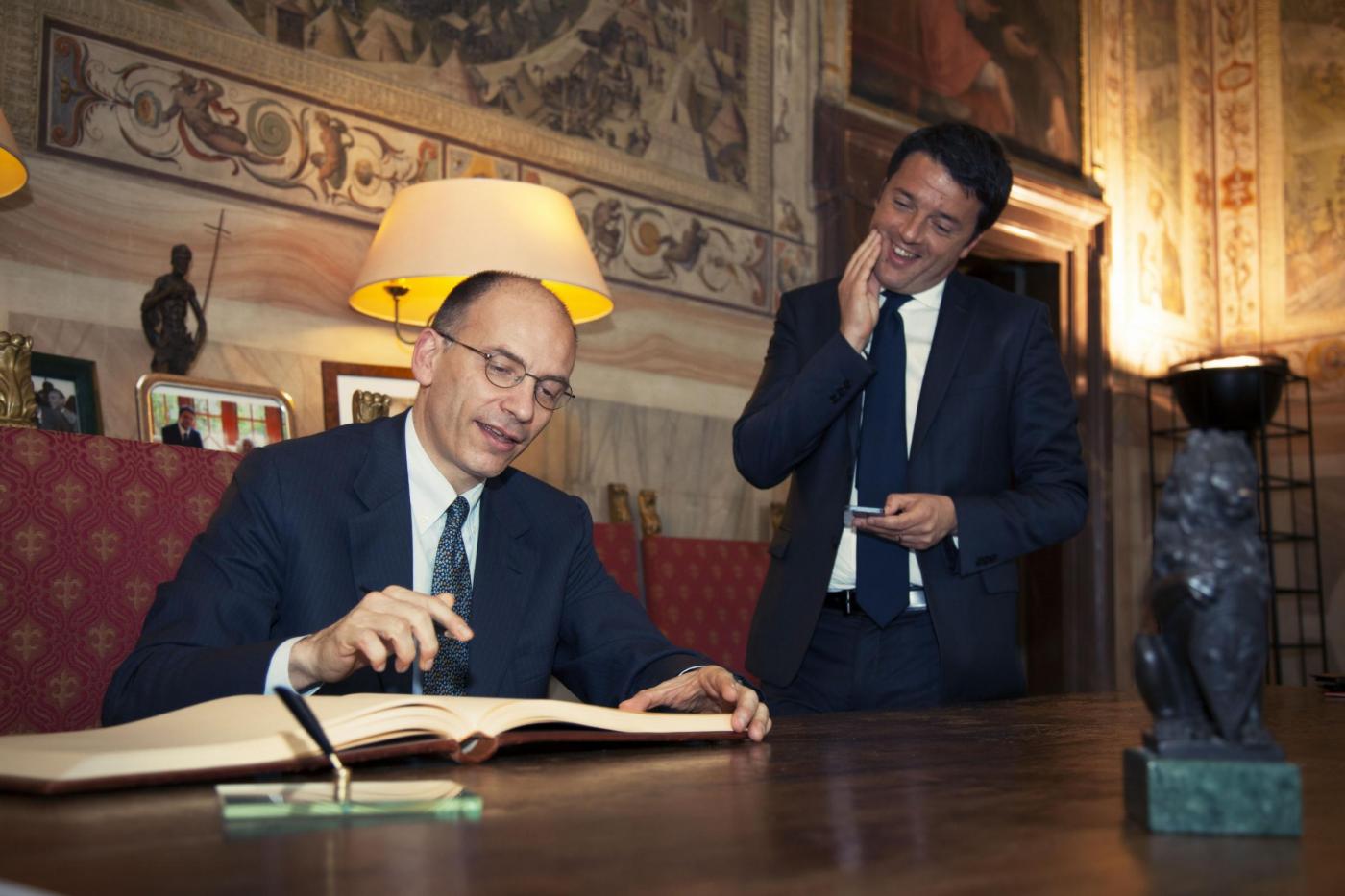 Firenze, Matteo Renzi ed Enrico Letta a Palazzo Vecchio