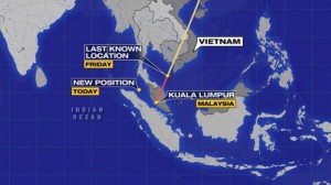 La zona in cui è scomparso l'aereo di linea delle Malaysia Airlines. Al momento nessuna traccia del relitto (twimg.com)una traccia del relitto