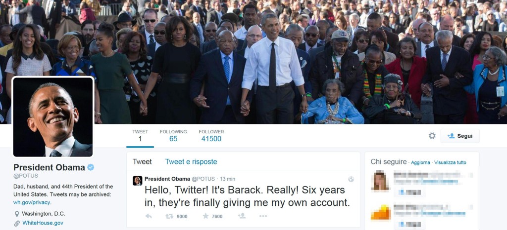 Obama sbarca su Twitter,'sono Barack, finalmente ho profilo'