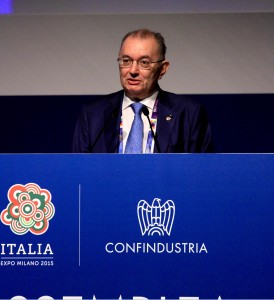Giorgio Squinzi all' Assemblea Generale di Confindustria a Expo. Foto ANSA 