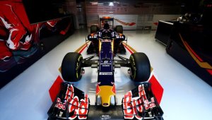 MONTMELO, SPAIN - FEBRUARY 29:  The new Scuderia Toro Rosso STR11 in the team garage ahead of the launch at Circuit de Catalunya on February 29, 2016 in Montmelo, Spain.  (Photo by Dan Istitene/Getty Images)