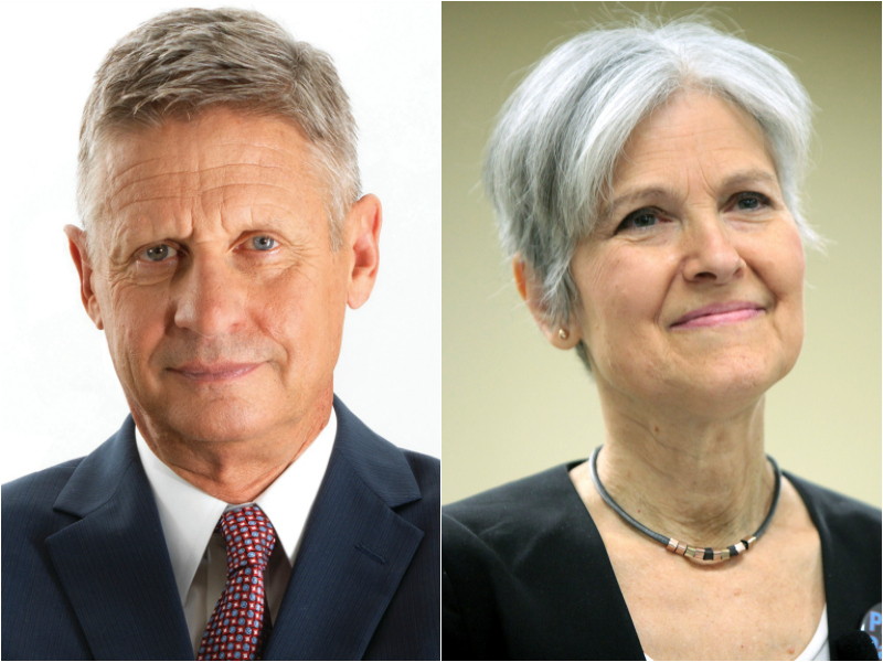 Gary Johnson (Libertarian Party) e Jill Stein (Verdi). I due candidati indipendenti sono dati, insieme, all'8%