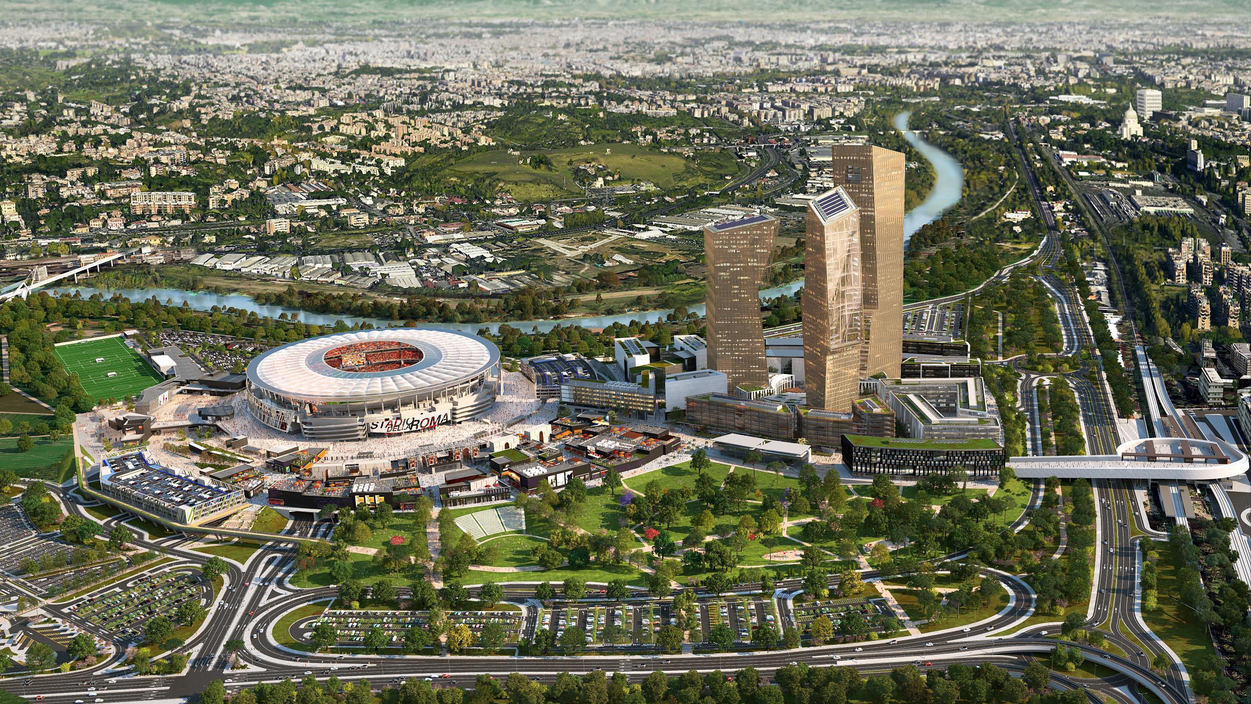 Un rendering del progetto dello stadio dell'As Roma, in una immagine del 30 maggio 2016. ANSA