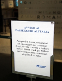 Alitalia, sospeso il servizio Fast Track Roma-Milano