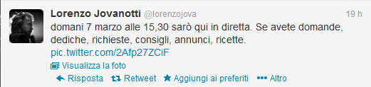 Jovanotti canta al Twitter party. Ma Rossi lo supera