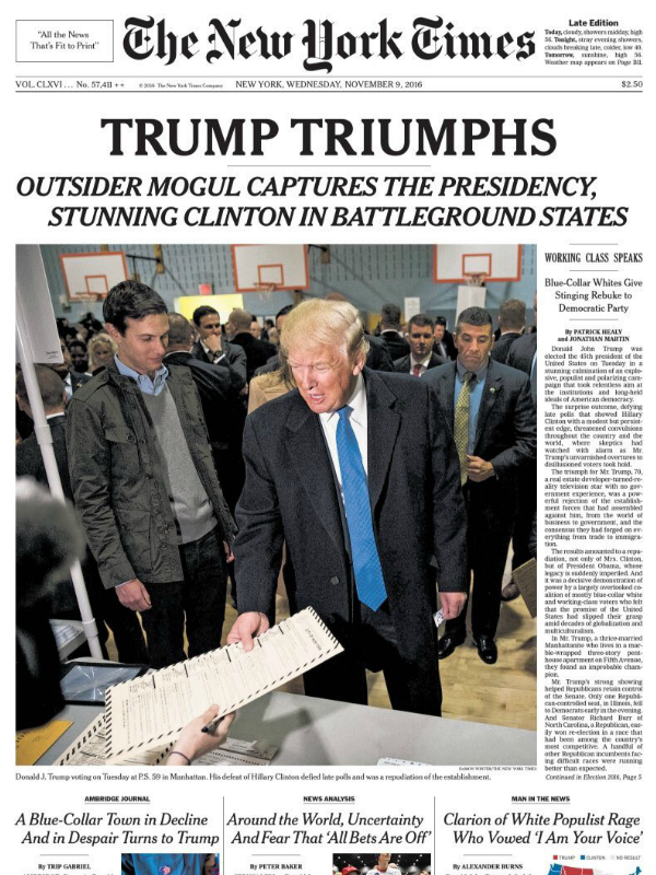New York Times: "Trump trionfa".
