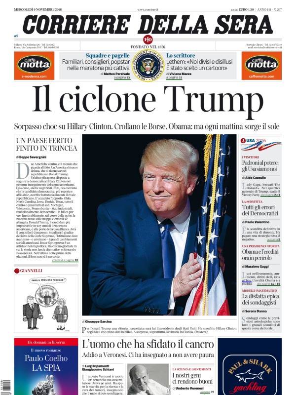 Corriere della Sera: "Il ciclone Trump".