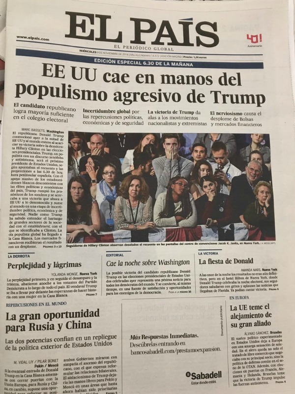 El País: "Gli Stati Uniti nelle mani del populismo aggressivo di Trump".
