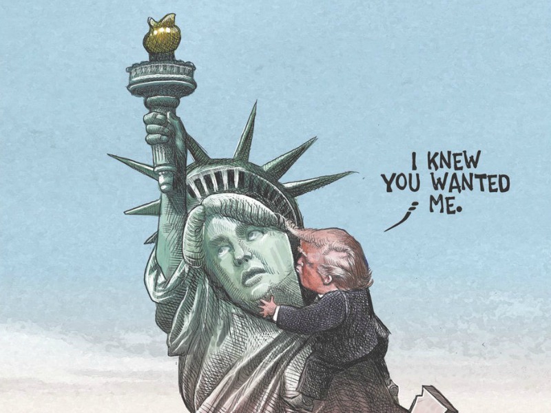 Donald Trump bacia la Statua della Libertà e le sussurra: "Sapevo che mi volevi"