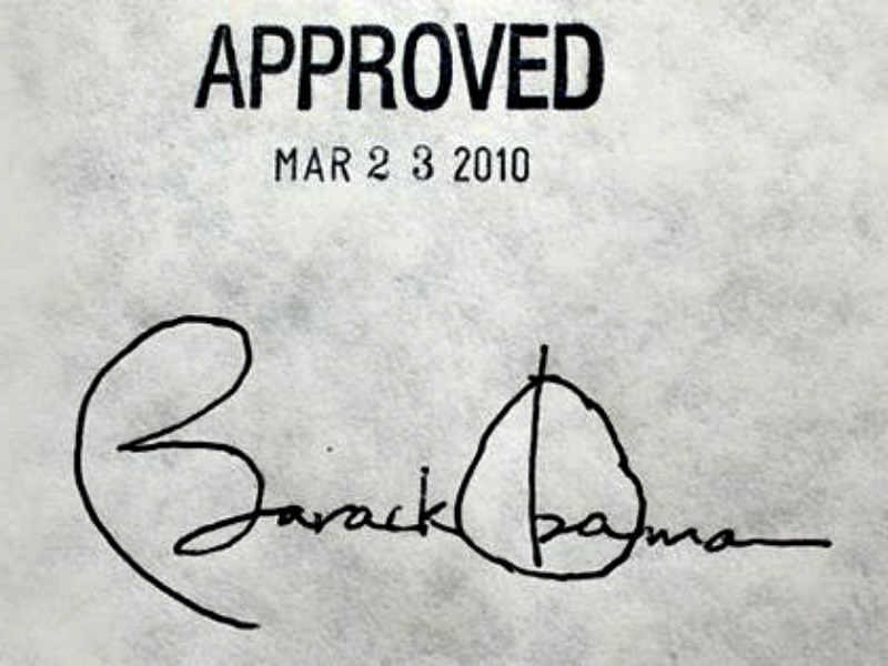 La firma originale di Barack Obama sull'Health Care Plan. (Fonte: Google)