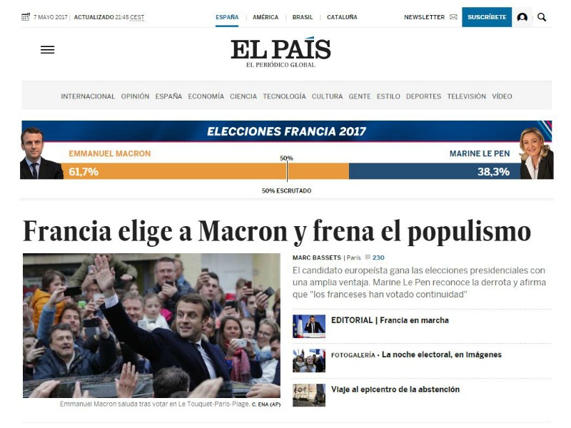 El Paìs - La Francia sceglie Macron e frena il populismo