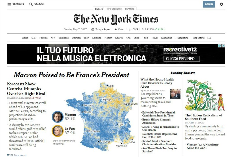 The New York Times - Macron è il nuovo presidente francese