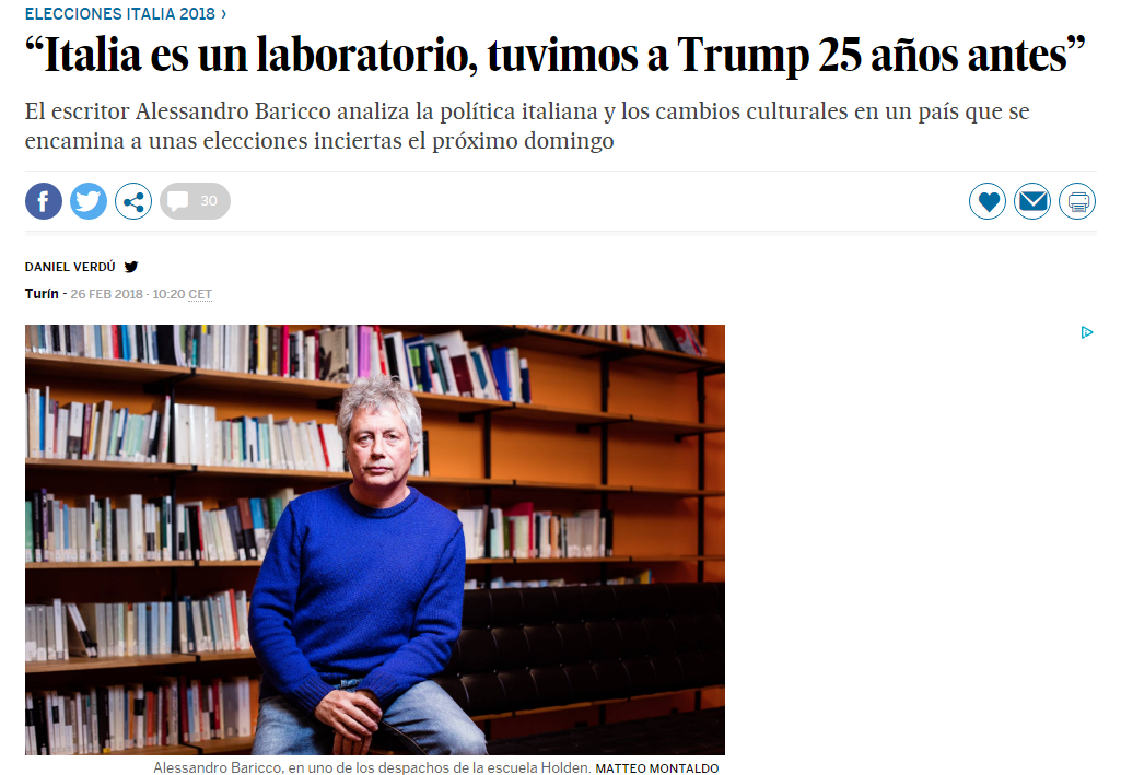 El Pais - L'Italia è un laboratorio, abbiamo avuto Trump 25 anni prima