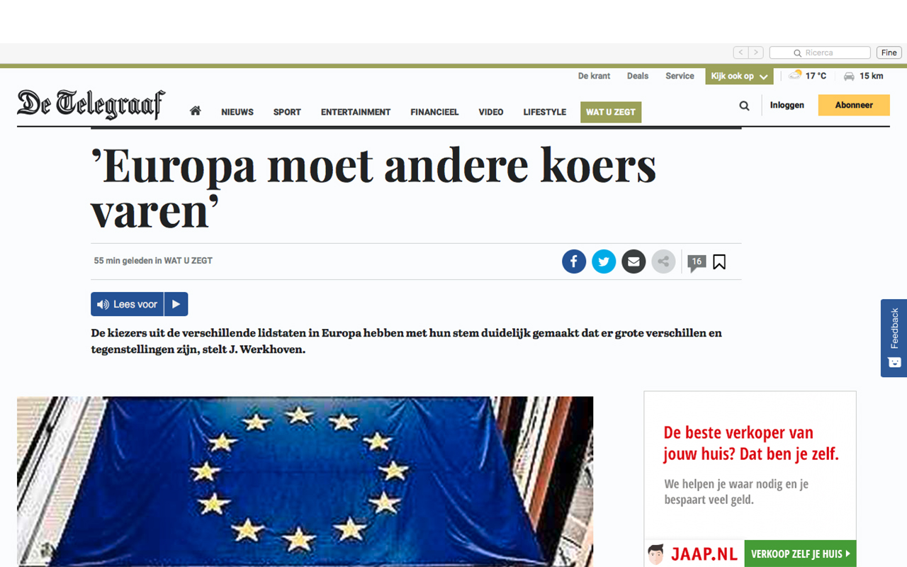 Olanda, De Telegraaf: "L'Europa deve seguire un corso diverso"