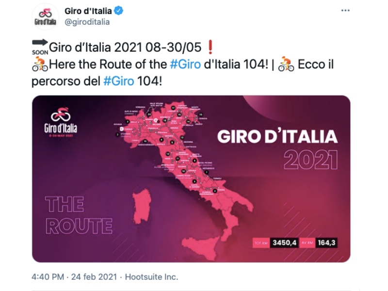 Ciclismo, il Giro d’Italia 2021 si dimentica il Mezzogiorno