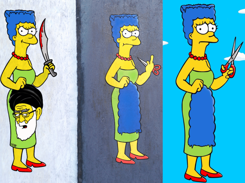 Terzo murale a tema Marge Simpson davanti al consolato d'Iran a Milano, in via Monte Rosa. L'opera di Palombo si chiama 'The Final Cut' ed è il naturale proseguimento dei due precedenti murales, 'The Cut 1' e 'The Cut 2', realizzati qualche tempo fa. Nell'opera 'The Cut 1', Marge Simpson si tagliava i capelli davanti al consolato, per celebrare Mahsa Amini e il coraggio delle donne iraniane. Il murale 'The Cut 1' era stato rimosso in meno di un giorno. Così Palombo aveva realizzato 'The Cut 2', con Marge Simpson che mostra il dito medio alzato. In 'The Final Cut', lo stesso personaggio riappare, questa volta con la testa di Khamenei in mano, simboleggiando la libertà e l'incoraggiamento alla resistenza delle iraniane.